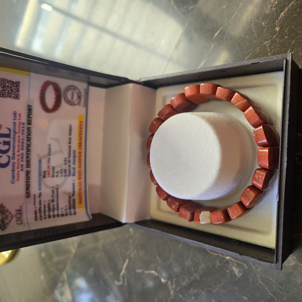 New In Box Gemologist Certified Faceted Natural Red Jasper Beaded Bracelet